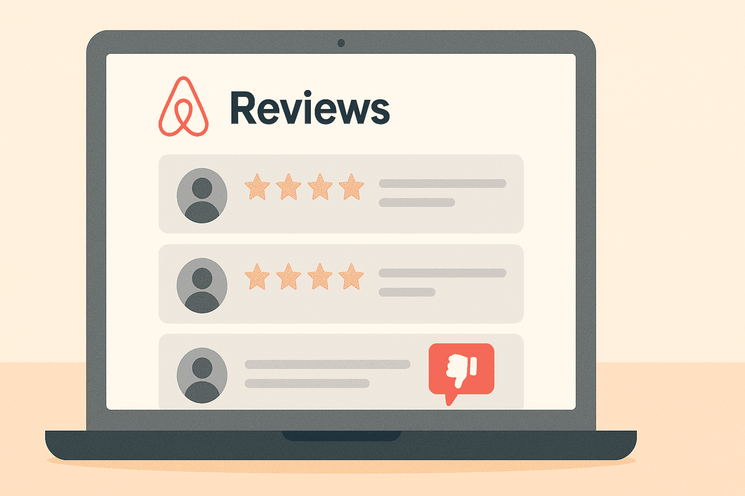 Airbnb reviews dashboard on a laptop